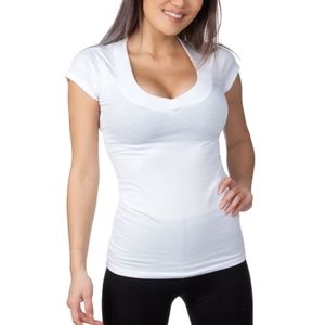 White short sleeve sexy v-neck fitted solid top